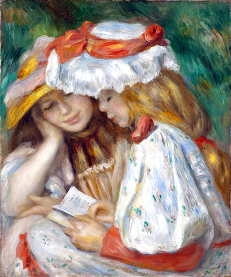 Two Girls Reading by Pierre Auguste Renoir, oil painting reproduction on canvas Two Girls Reading