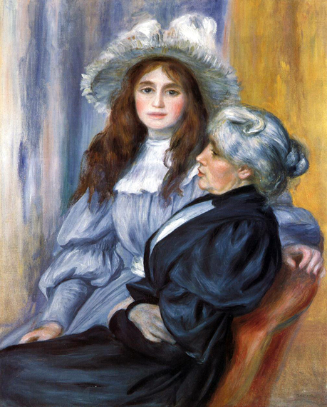Portrait of Berthe Morisot and Daughter Julie Manet, 1894 by Pierre Auguste Renoir, oil painting reproduction on canvas Portrait of Berthe Morisot and Daughter Julie Manet, 1894