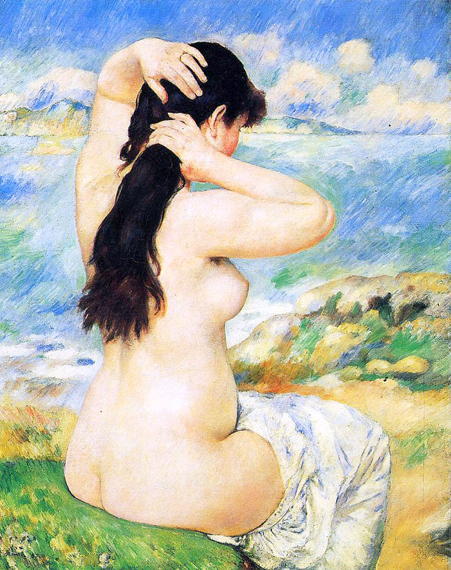 Fixing Her Hair by Pierre Auguste Renoir, oil painting reproduction on canvas Fixing Her Hair