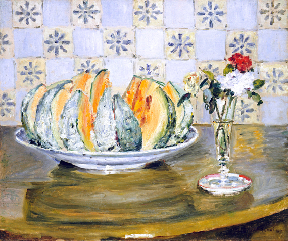 Still Life of a Melon and a Vase of Flowers