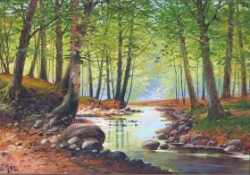 Forest scene by a stream 1887