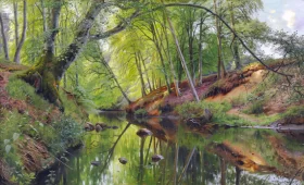 The beeches are reflected in a stream in the forest 1896