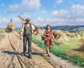 Harvest workers on a road 1928