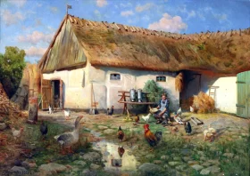 Aftensol i gammel, faldefærdig Hønsegaard - Høsterkøb 1939