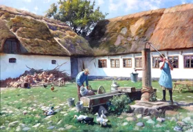 The milk cans are cleaned on a courtyard in Thorup, Denmark 1931
