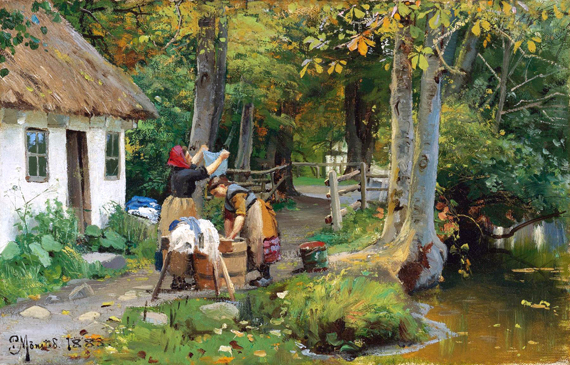 Washing day, 1883 by Peder Mørk Mønsted, oil painting reproduction on canvas Washing day, 1883