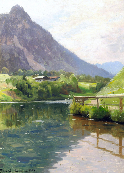 Grünstein by Königssee, Germany 1914 by Peder Mørk Mønsted, oil painting reproduction on canvas Grünstein by Königssee, Germany 1914