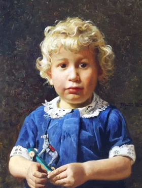 A boy with a toy horse 1915