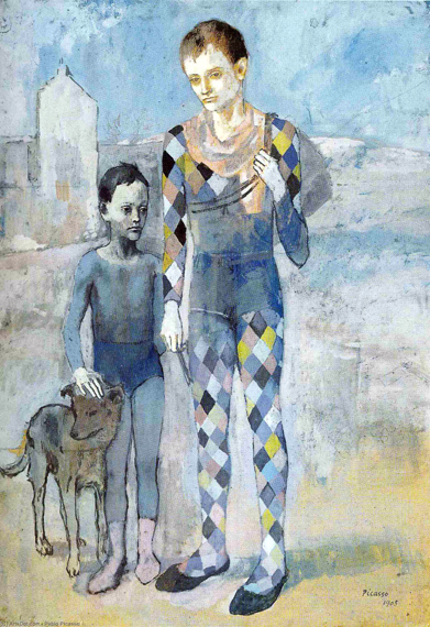 Two Acrobats with a Dog by Pablo Picasso (Inspired by), oil painting reproduction on canvas Two Acrobats with a Dog