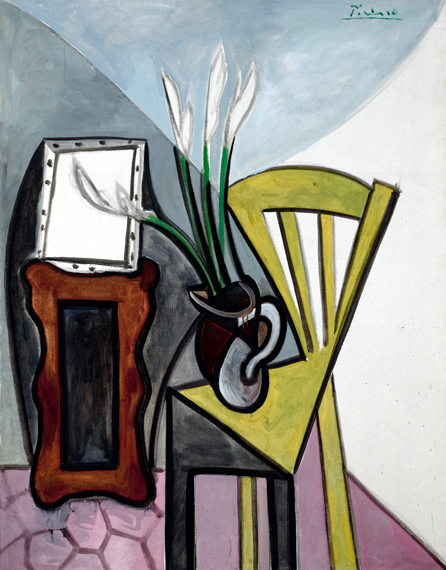 Nature Morte à la Chaise et Aux Glaïeuls by Pablo Picasso (Inspired by), oil painting reproduction on canvas Nature Morte à la Chaise et Aux Glaïeuls