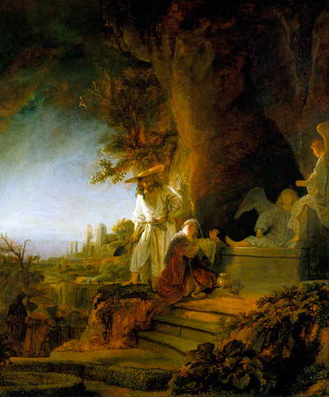 Christ and St Mary Magdalen at the Tomb 1638 by Rembrandt, oil painting reproduction on canvas Christ and St Mary Magdalen at the Tomb 1638