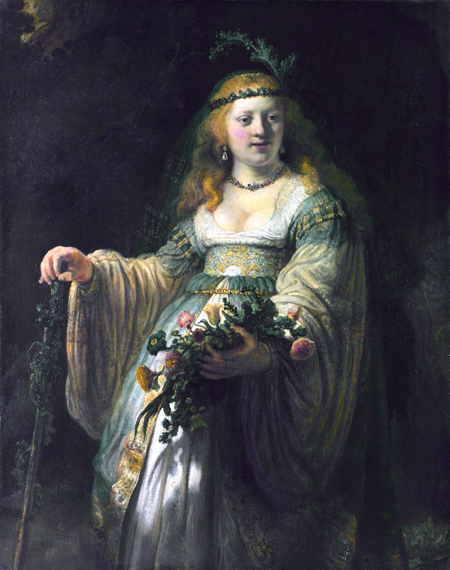 Saskia van Uylenburgh in Arcadian Costume 1635 by Rembrandt, oil painting reproduction on canvas Saskia van Uylenburgh in Arcadian Costume 1635