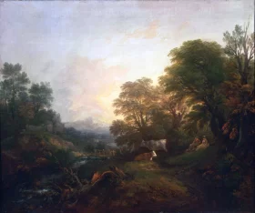 Bois de Boulogne 1893 Landscape with Rustic Lovers, Two Cows, and a Man on a Distant Bridge