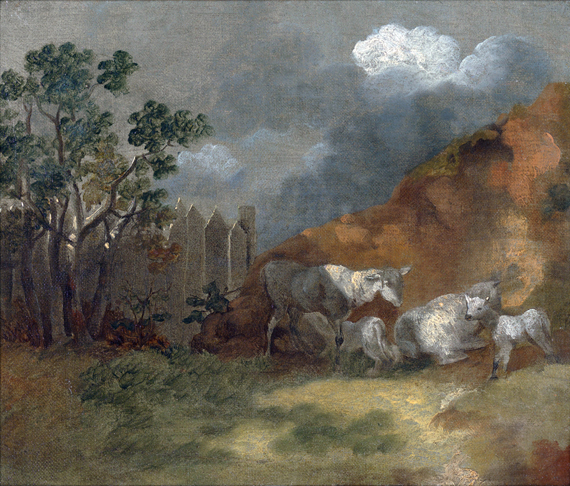 Sheep and Lambs by a Fence 1745 by Thomas Gainsborough, oil painting reproduction on canvas Sheep and Lambs by a Fence 1745
