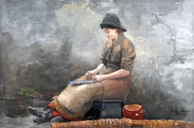 Bohemian Landscape with Mount Milleschauer A Fishergirl Baiting Lines 1881