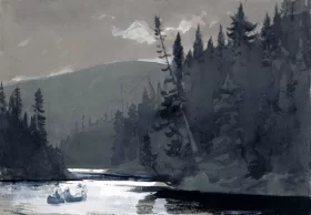 Three men in a canoe, 1895