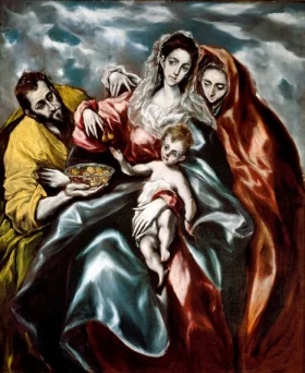 La Sagrada Familia con María Magdalena y plato de frutas