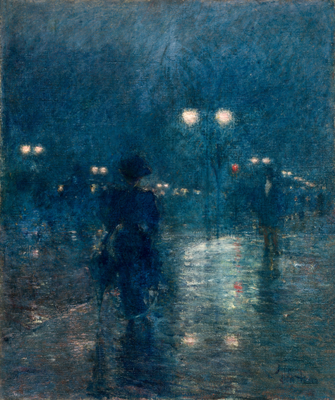 Fifth Avenue Nocturne 1890 by Childe Hassam, oil painting reproduction on canvas Fifth Avenue Nocturne 1890