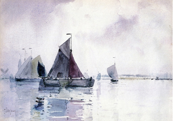 Sailing Ship locked in Ice, Holland by Childe Hassam, oil painting reproduction on canvas Sailing Ship locked in Ice, Holland