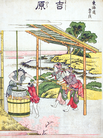 Yoshiwara-Fifty-three Stations of the Tokaido by Katsushika Hokusai, oil painting reproduction on canvas Yoshiwara-Fifty-three Stations of the Tokaido