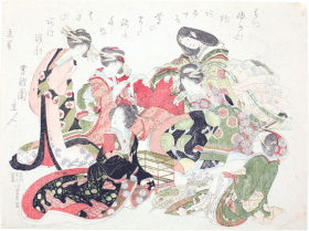 Six women seated around a bird cage