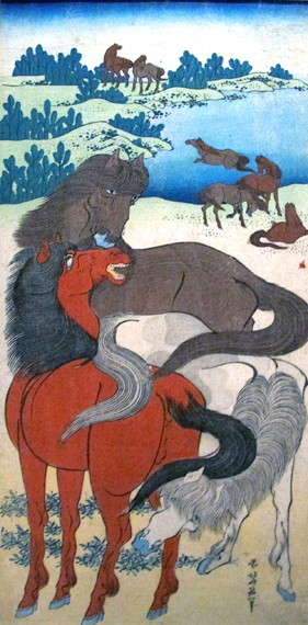 Grazing horses by Katsushika Hokusai, oil painting reproduction on canvas Grazing horses