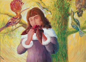 Young Girl eating a Bird
