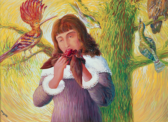 Young Girl eating a Bird