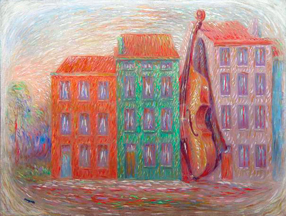 Image à la maison verte (Image with a green house) by René Magritte, oil painting reproduction on canvas Image à la maison verte (Image with a green house)
