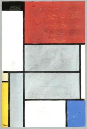 Composition with Black, Red, Grey, Yellow and Blue