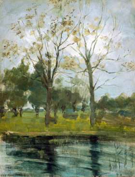 Two Trees Silhouetted behind a Water Course