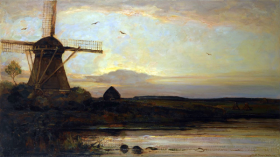 Oostzijdse Mill with Extended Light Blue, Yellow and Violet Sky 1907
