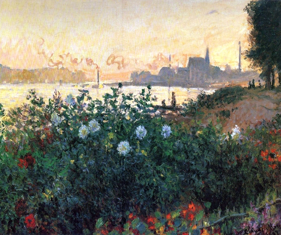 Argenteuil, Flowers By the Riverbank, 1877 by Claude Monet, oil painting reproduction on canvas Argenteuil, Flowers By the Riverbank, 1877