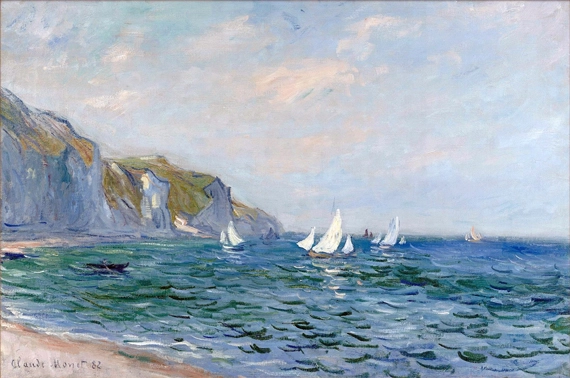 Cliffs and Sailboats at Pourville, 1882 by Claude Monet, oil painting reproduction on canvas Cliffs and Sailboats at Pourville, 1882