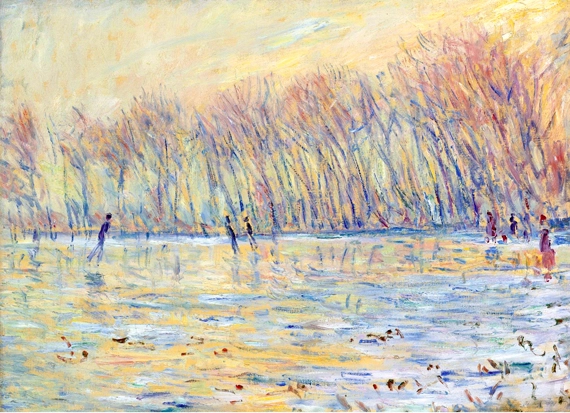 Skaters at Giverny by Claude Monet, oil painting reproduction on canvas Skaters at Giverny
