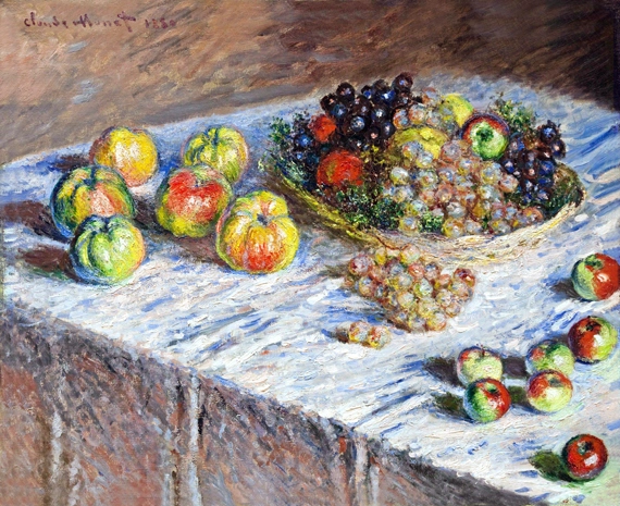 Still Life – Apples and Grapes, 1879 by Claude Monet, oil painting reproduction on canvas Still Life - Apples and Grapes, 1879