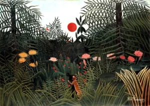 Virgin forest at sunset