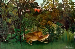 Hungry Lion Attacking an Antelope
