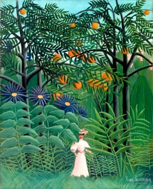 Woman Walking in an Exotic Forest