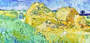 Field With Stacks Of Wheat