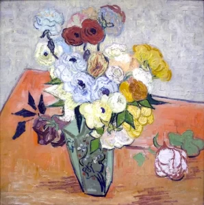 Japanese Vase With Roses And Anemones
