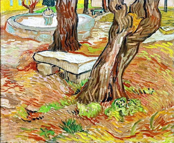 The Stone Bench In The Asylum At Saint-Remy 1889 by Vincent Van Gogh, oil painting reproduction on canvas The Stone Bench In The Asylum At Saint-Remy 1889