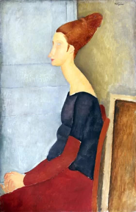 Jeanne Hébuterne Seated in Profile in a Black and Red Dress 1918