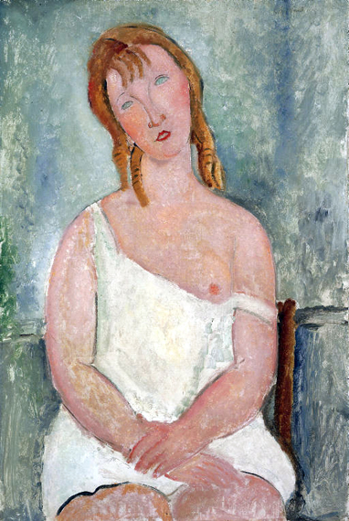 Jeune Fille Assise En Chemise 1918 by Amedeo Modigliani, oil painting reproduction on canvas Jeune Fille Assise En Chemise 1918