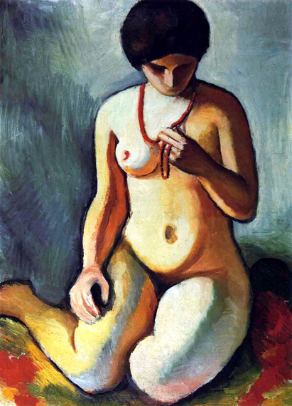 Nude With Coral Necklace by August Macke, oil painting reproduction on canvas Nude With Coral Necklace