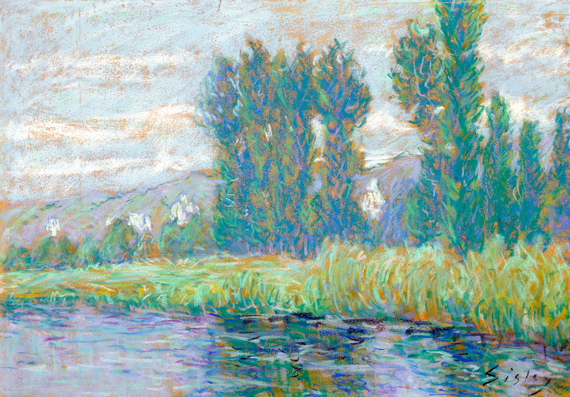 Bords de La Seine à La Roche, Guyon by Alfred Sisley, oil painting reproduction on canvas Bords de La Seine à La Roche, Guyon