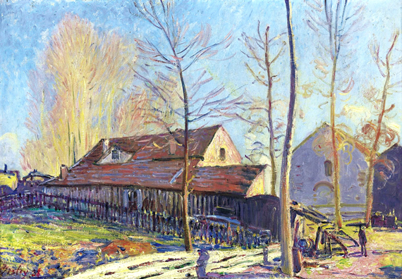 Les Moulins de Moret, Gelée Blanche, Effet Du Soir by Alfred Sisley, oil painting reproduction on canvas Les Moulins de Moret, Gelée Blanche, Effet Du Soir