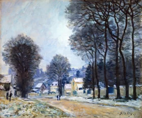 Irises By the Pond Snow at Louveciennes 1874