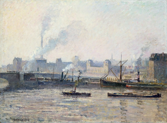 The Saint-Sever Bridge, Rouen- Mist 1896 by Camille Pissarro, oil painting reproduction on canvas The Saint-Sever Bridge, Rouen- Mist 1896