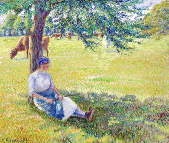 Gardeuse de Vaches, Eragny 1887 by Camille Pissarro, oil painting reproduction on canvas Gardeuse de Vaches, Eragny 1887